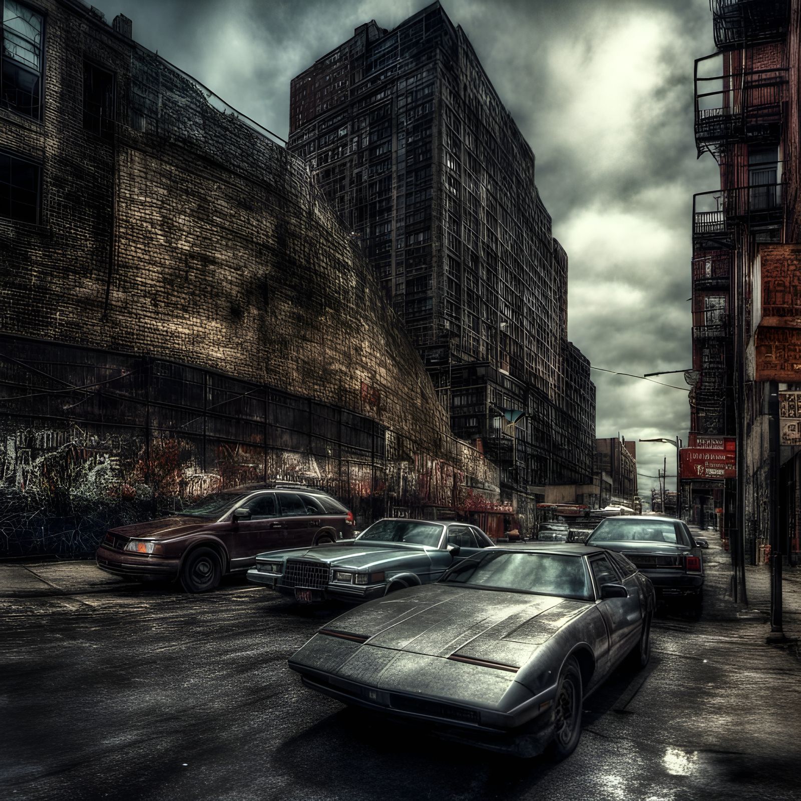 Hyperrealistic Bladerunner Cityscape with Flying Cars