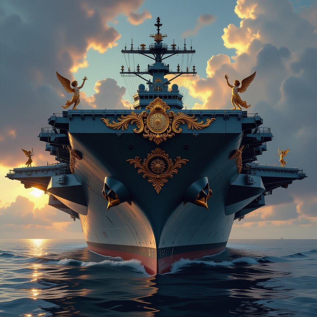 Rococo Aircraft Carrier with Gold Ornate Decorations