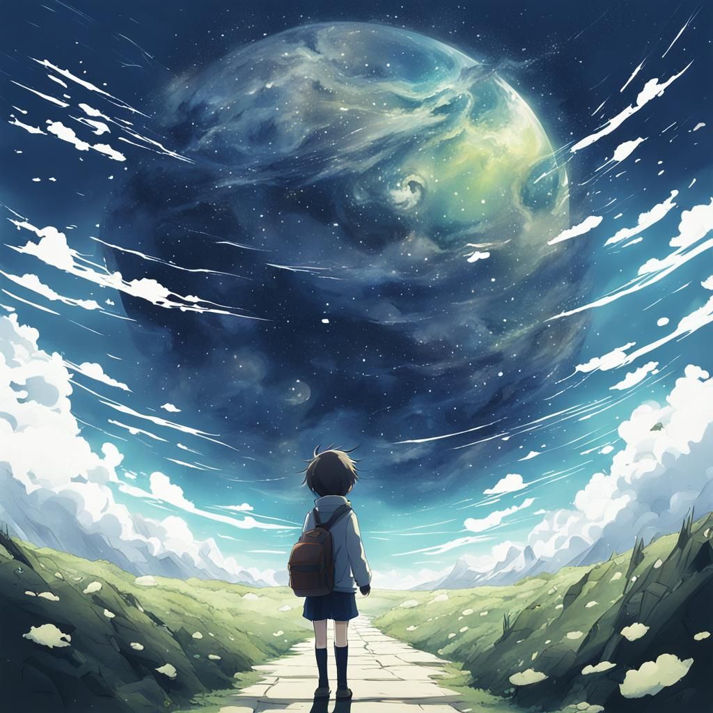 Anime Style Figure Wandering Through Nothingness