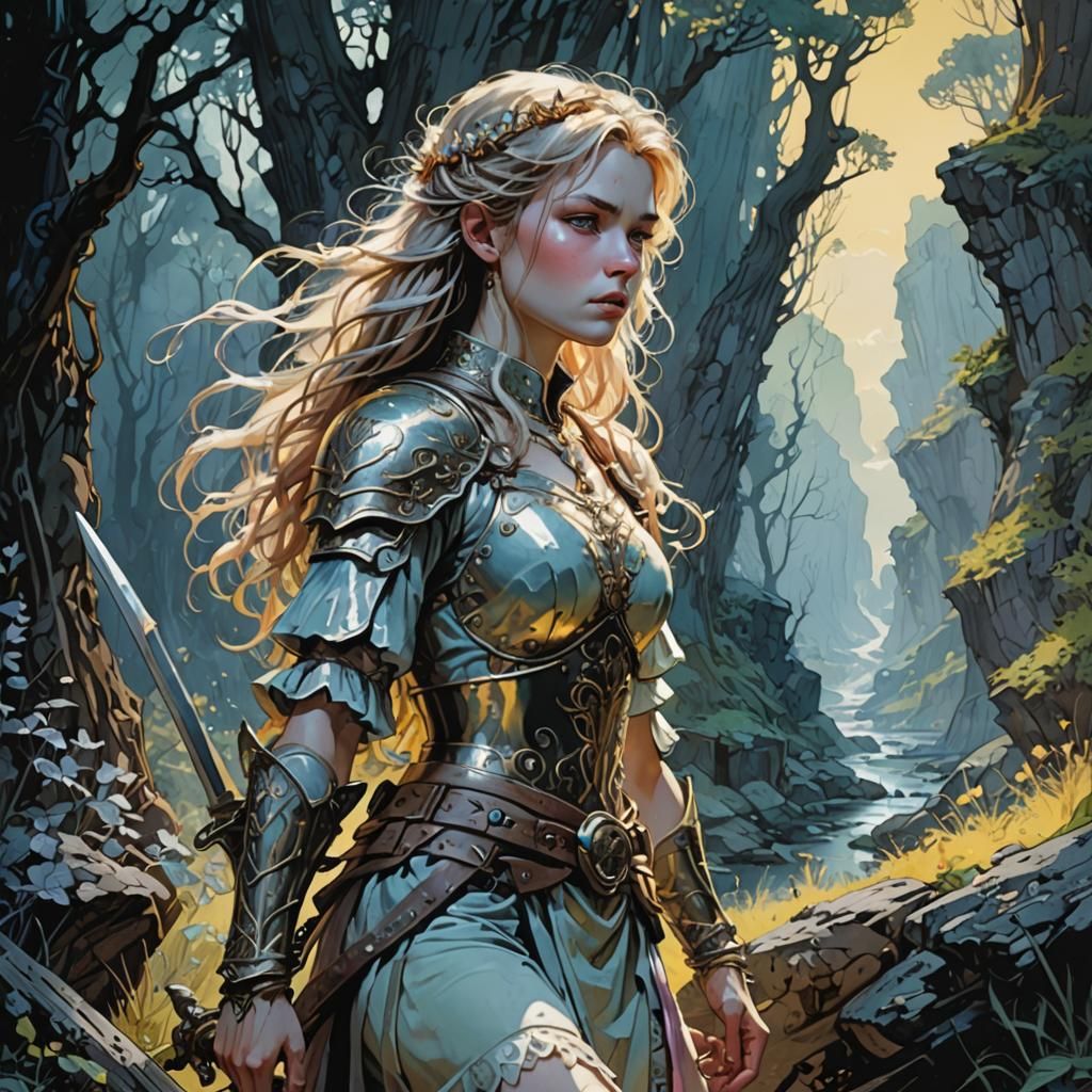 Pastel Warrior Princess in Epic Landscape
