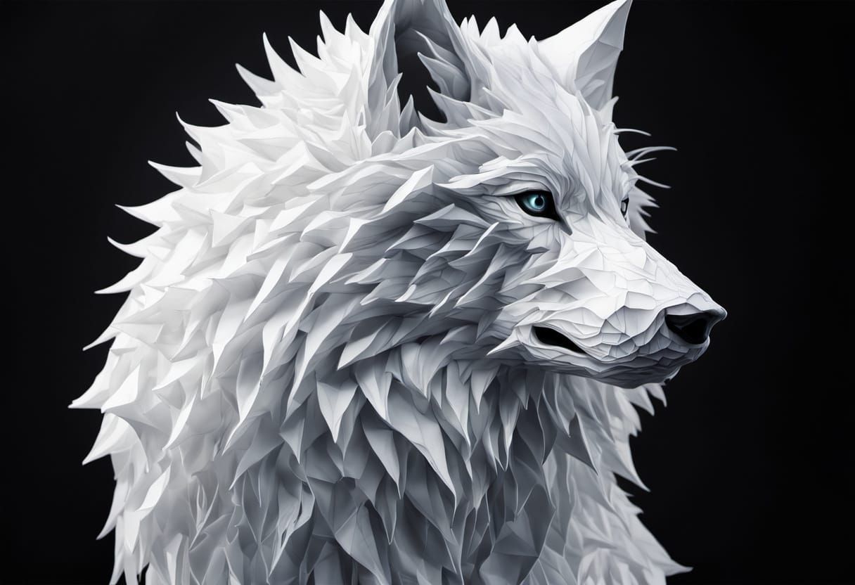 White Wolf Fantasy Art in Delicate Ink Drawing Style