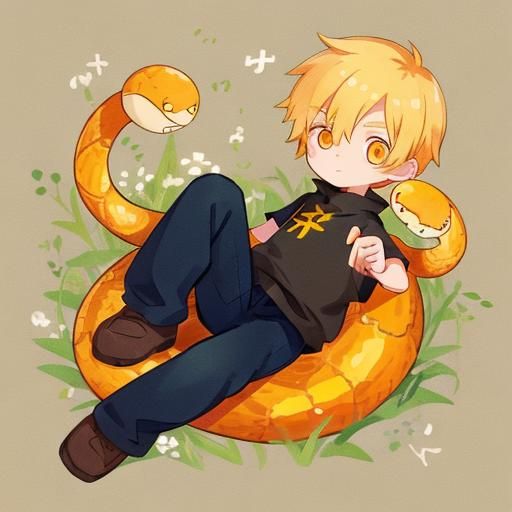 Blond Boy with Orange Eyes and Snake Body