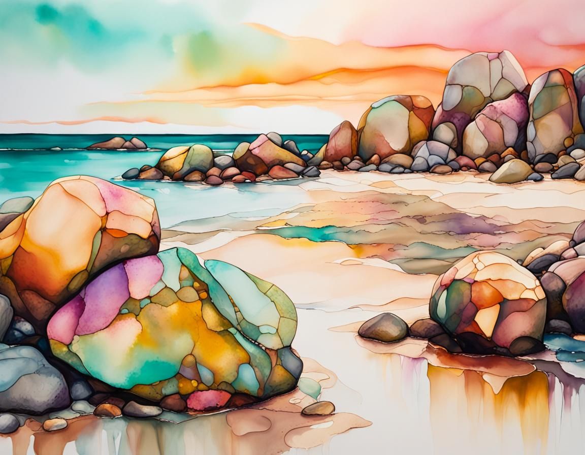 Dreamy Australian Beach Landscape in Alcohol Ink