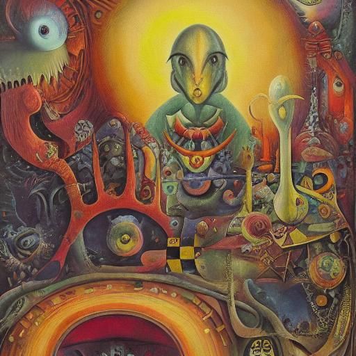 Psychedelic Phoenix in Surreal Maximalist Landscape