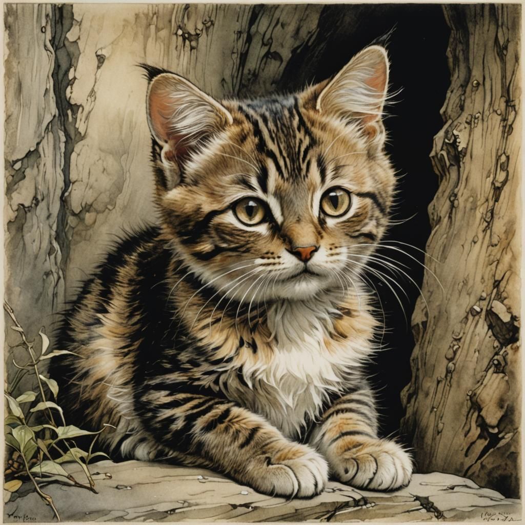 Charming Cat Illustration in Golden Age Style