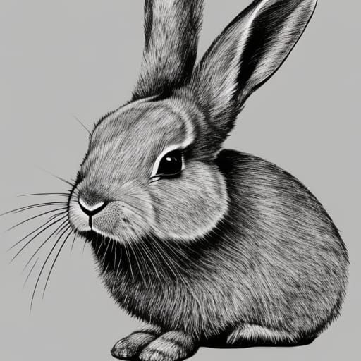 Geometric Rabbit: Hand-Drawn Black and White Art