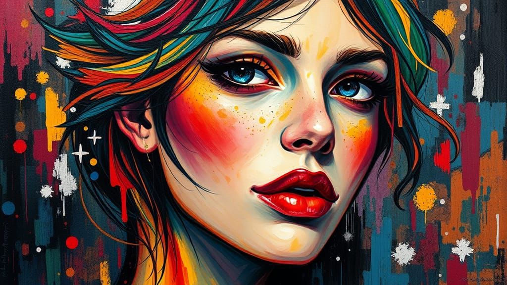 Expressive Female Portrait in Impasto Gouache Style