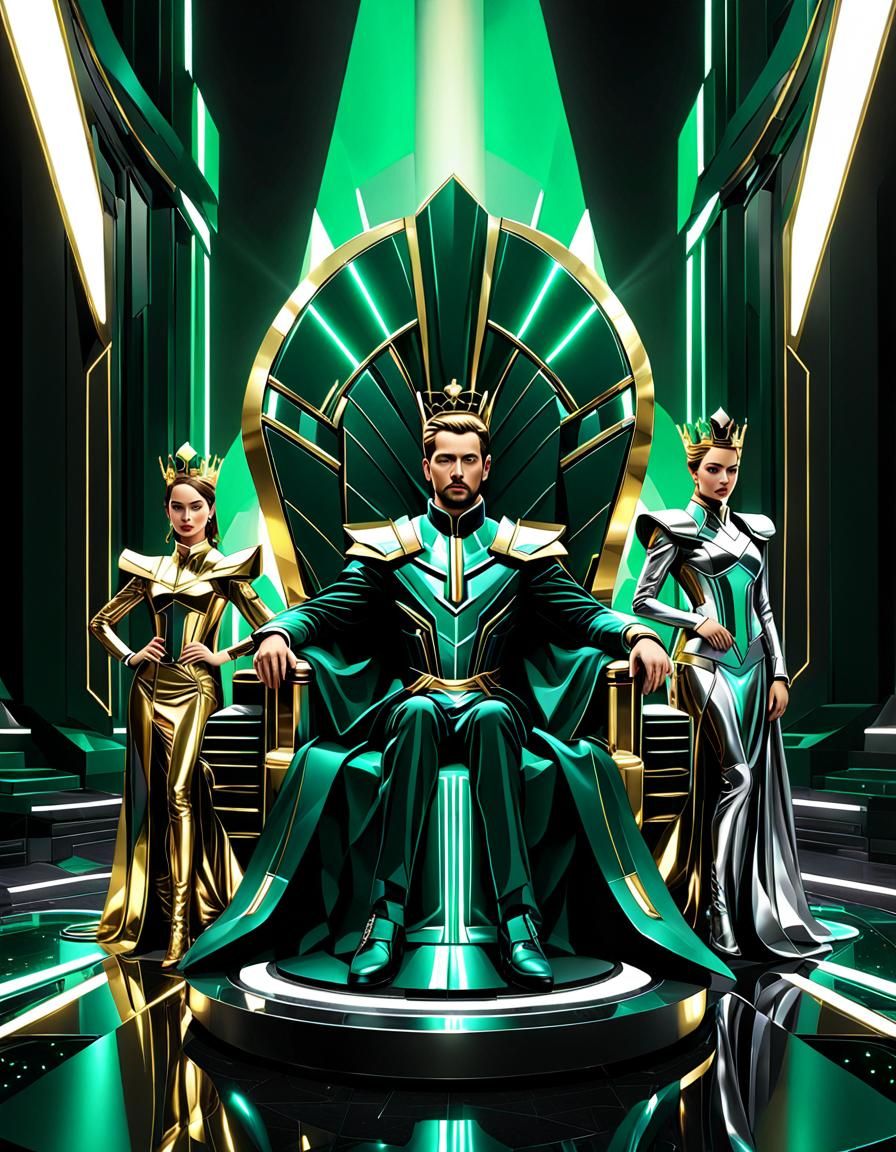 Futuristic Royal Family in Opulent Throne Room