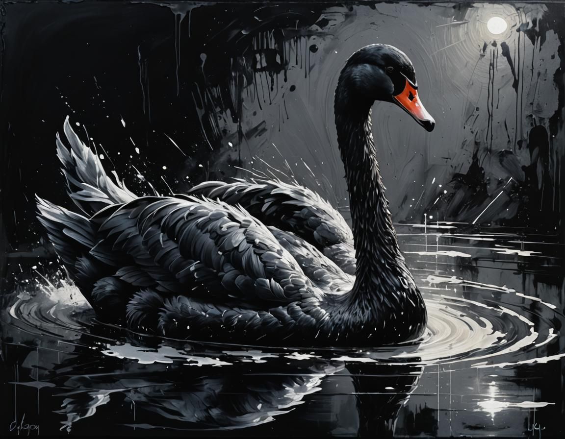 Black Swan Grunge Painting with Silver Highlights