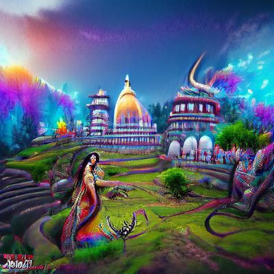 Fantasy Goddess Durga Madhubani Art |landscape 8K 3D beautif...