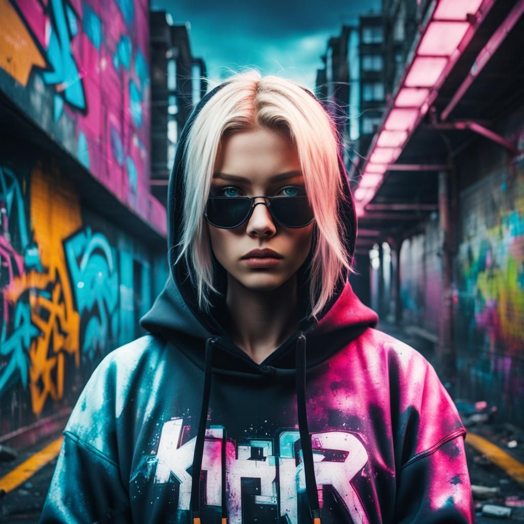 Cyberpunk Blonde in Digital Art Style