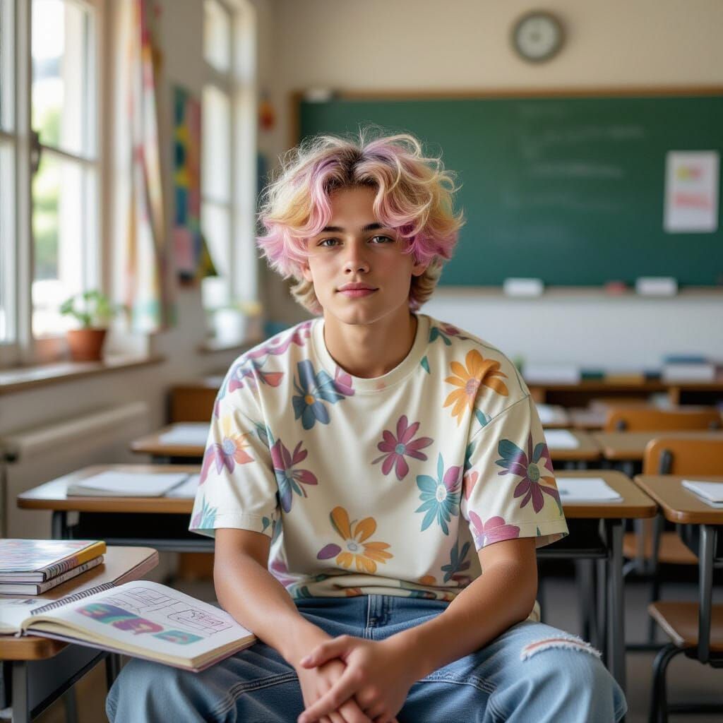 Boy with Pastel Hair in Anime Style