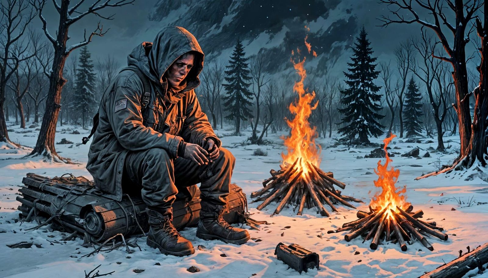 A Lone Survivor in a Desolate Post-Apocalyptic Winter