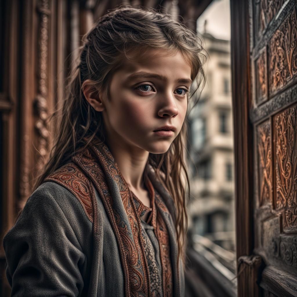 Girl Paints the World: Hyperrealistic Atmospheric Scene