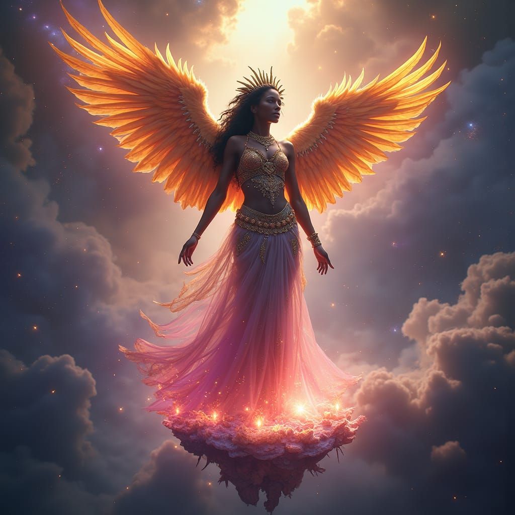 Haitian Goddess Radiates Divine Power Amidst Cosmic Nebula