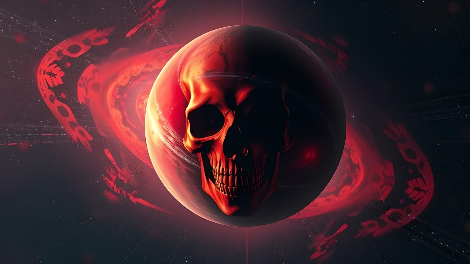 Ominous Red Planet Skull Emerges from Nebula