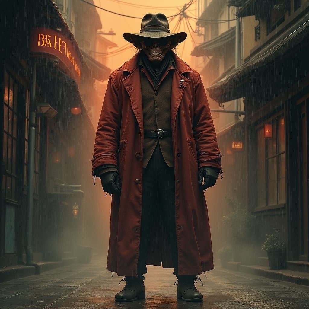 Film Noir Hobgoblin in Smoky Alleyway