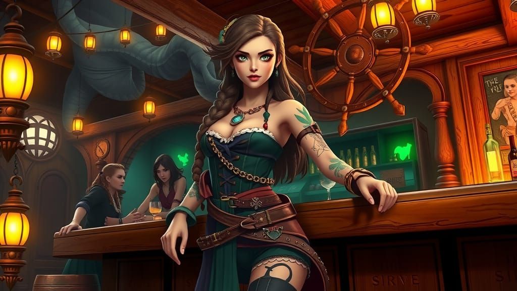 Fierce Tavern Proprietress in Pirate Fantasy Comic Cover Art