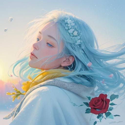 Red Roses Bloom in Snow: Hyperrealistic Splash Art