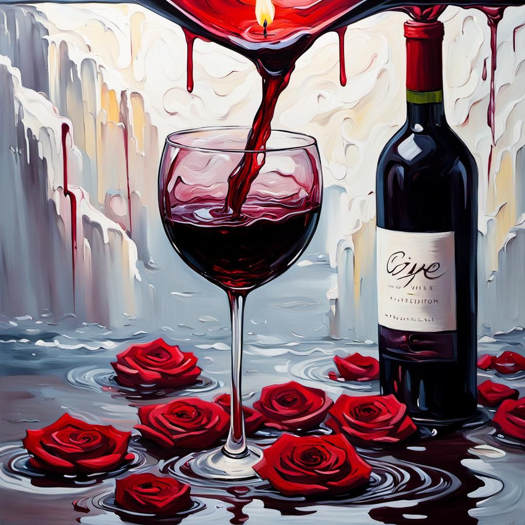 Wine Waterfall in Expressionist Abstract Art Style