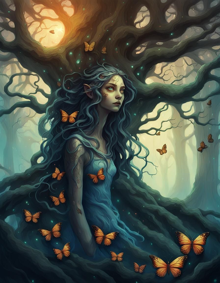 Ethereal Nymph in Dark Fantasy Illustration
