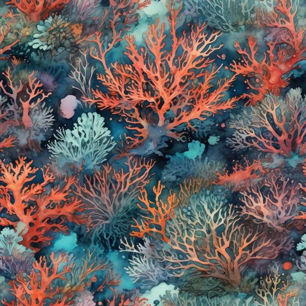 Vibrant Coral Reef in Aquarelle Splash Art