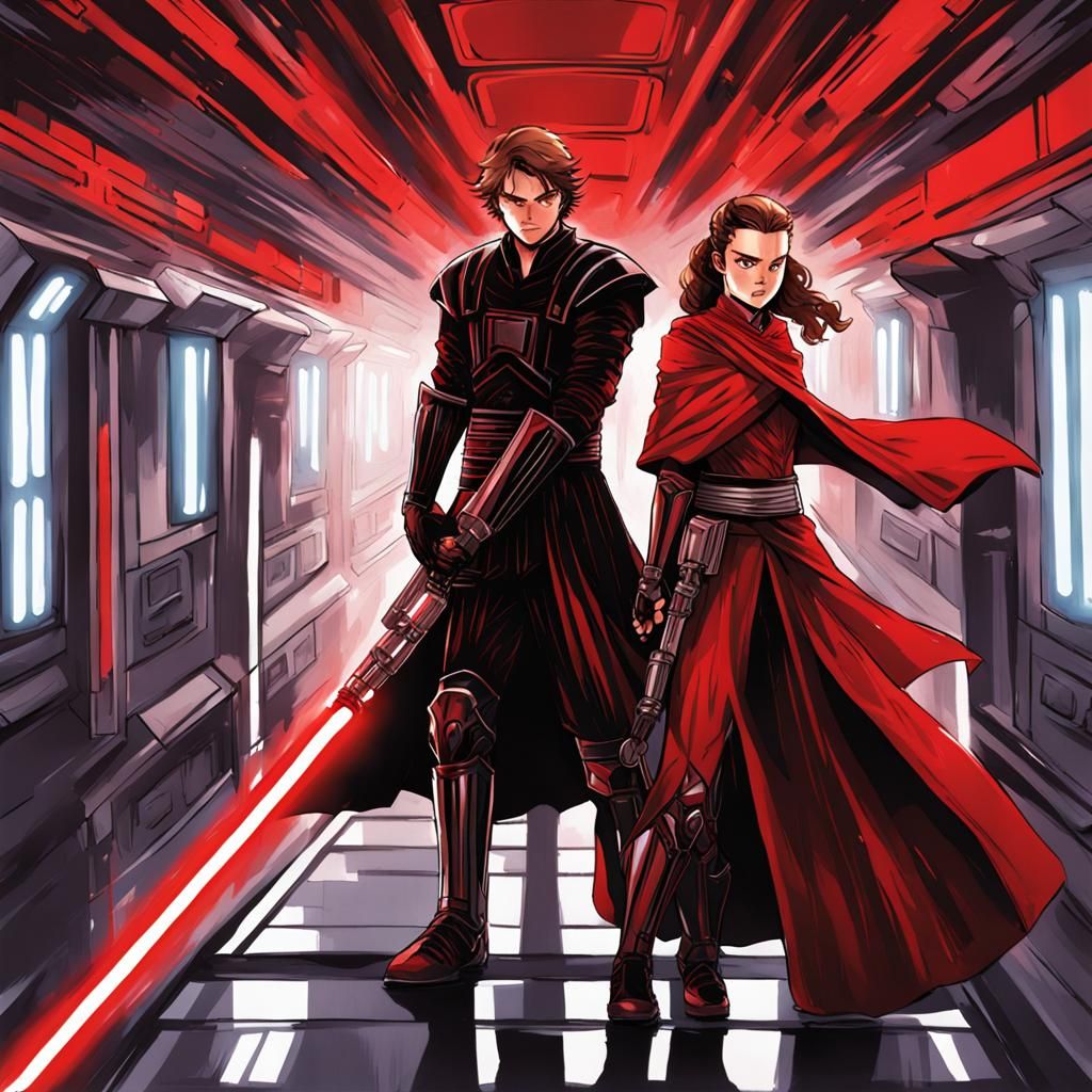 Anakin and Padme as Sith Warriors in Anime Style