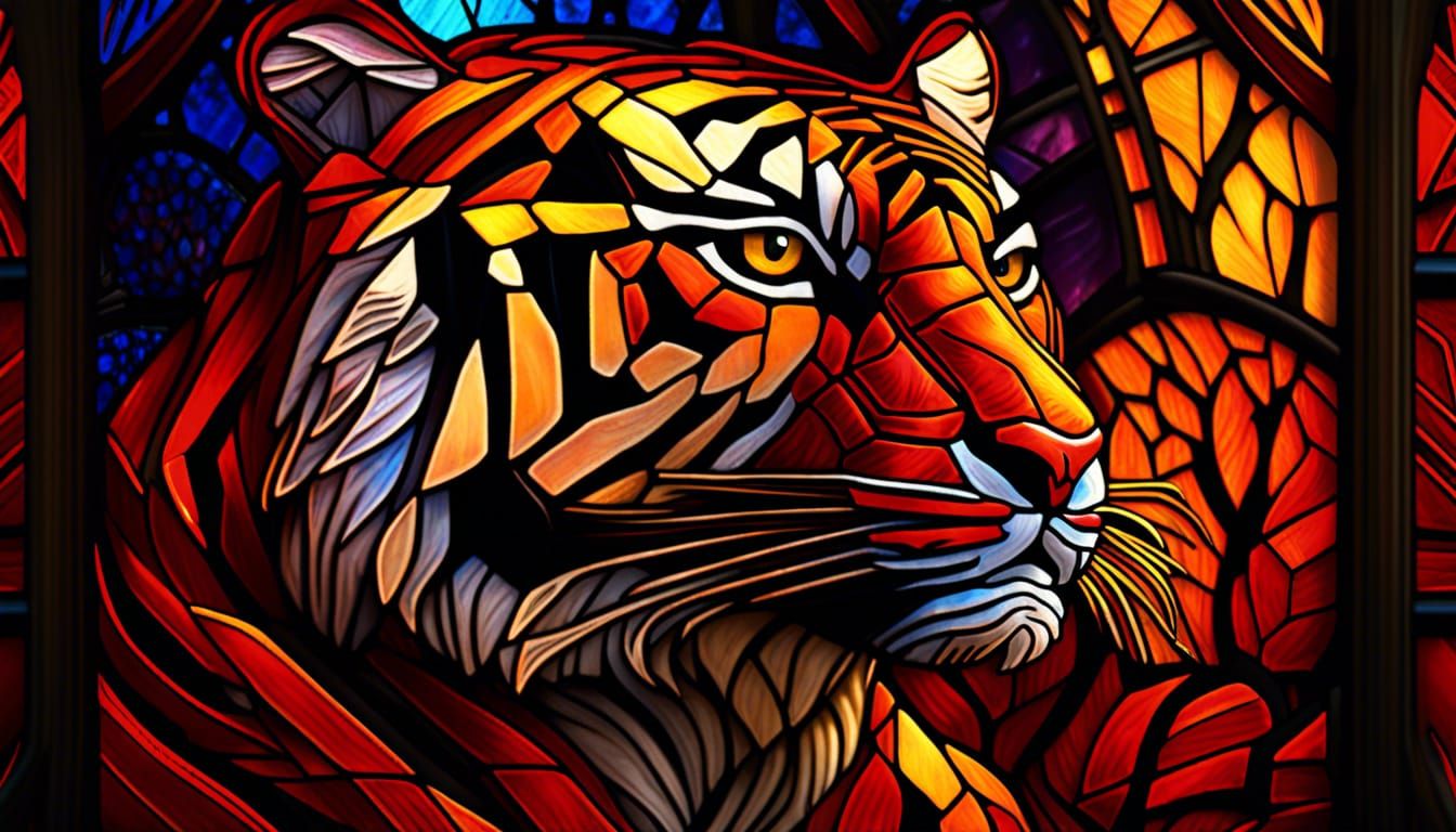 Stained Glass Tiger in Ultra-Realistic Style