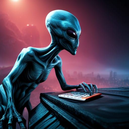 Alien with Calculator: Detailed Matte Painting