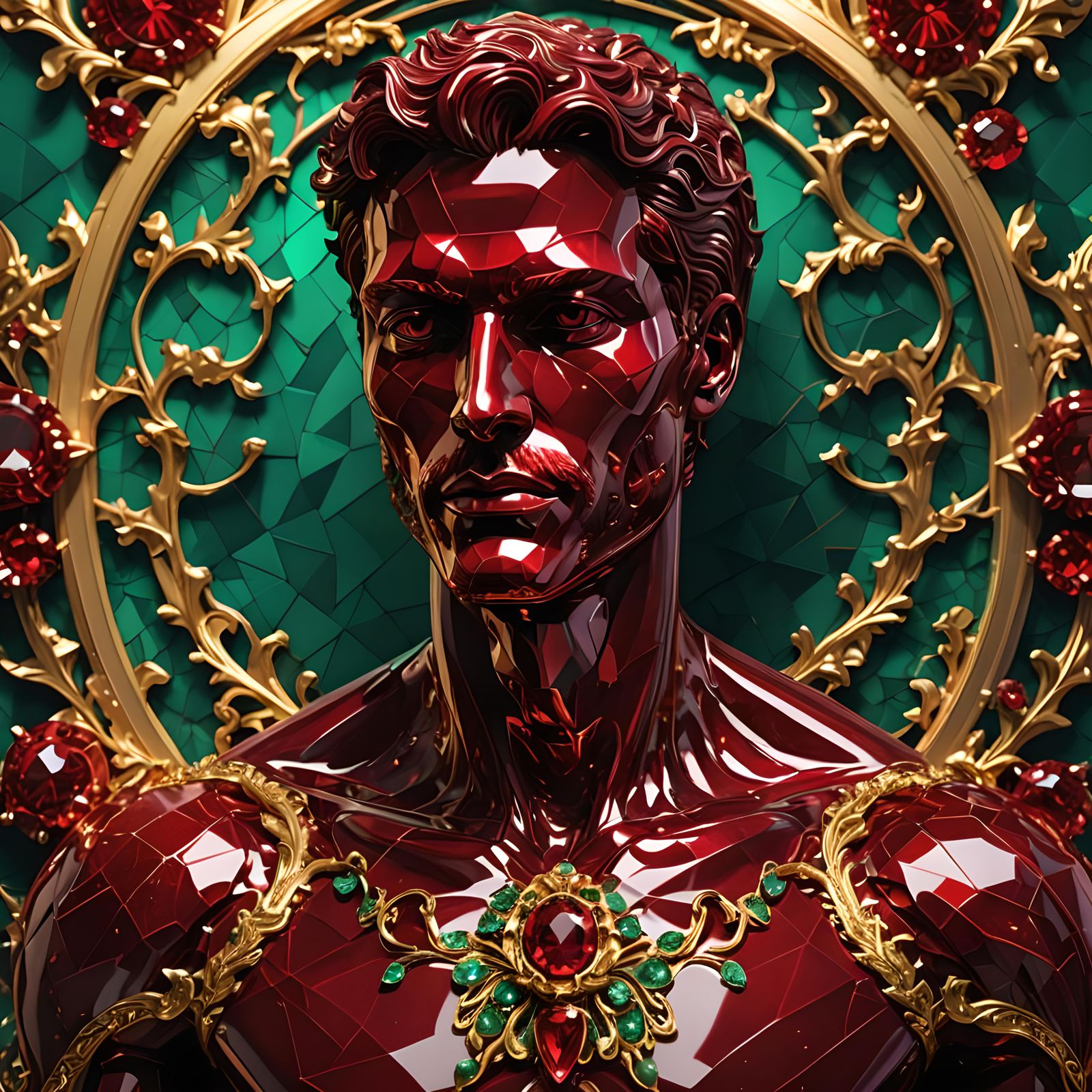 Ruby Sculpture of a Male Body with Gold Trim