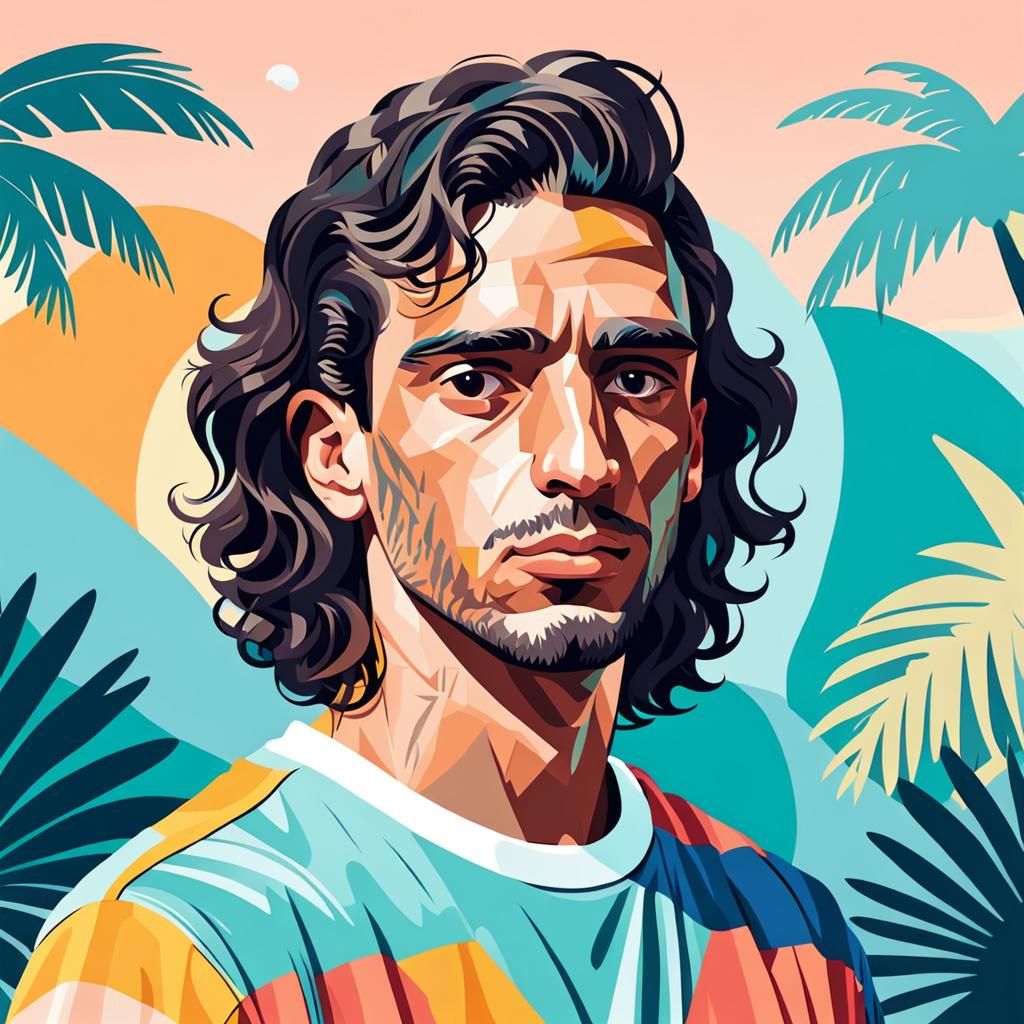 Trendy Spanish Man Portrait in Picasso-Inspired Pop Art