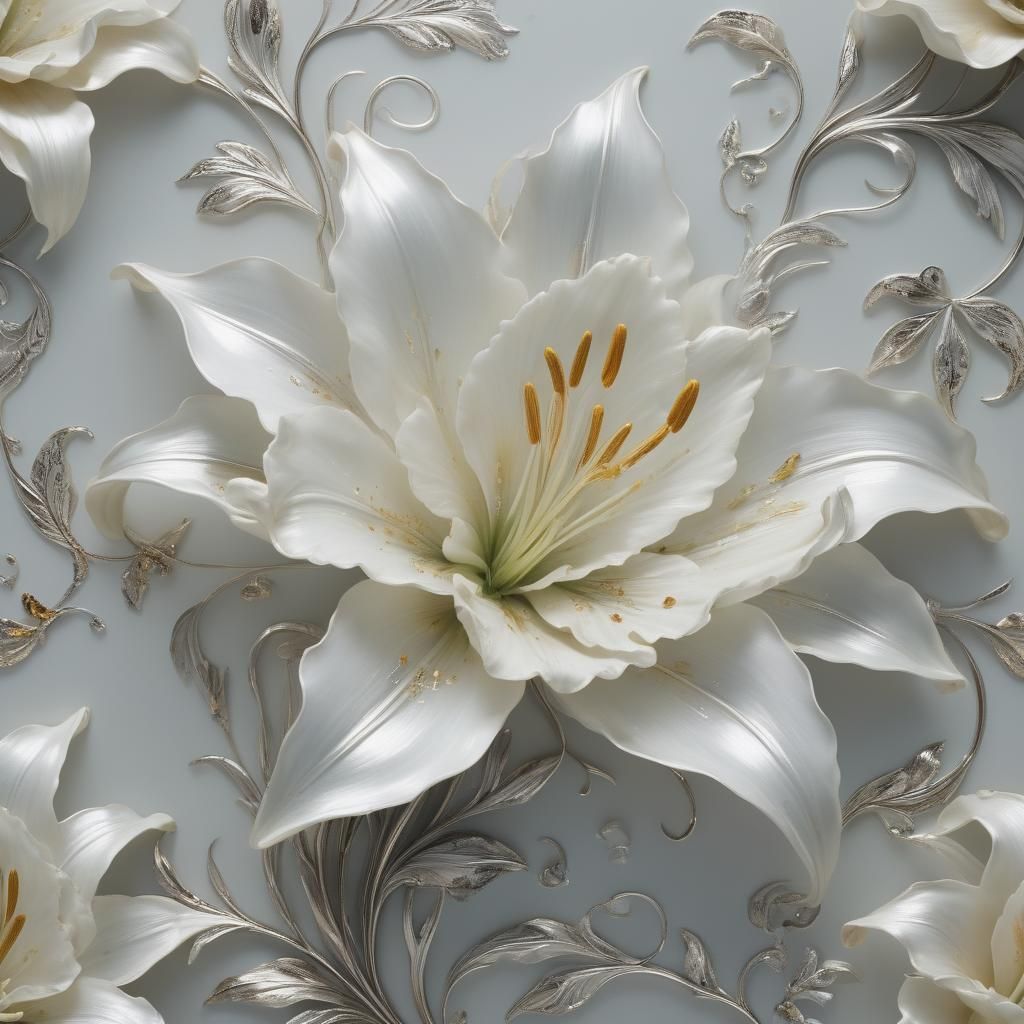 Silver and Mother of Pearl Lily Wall Art