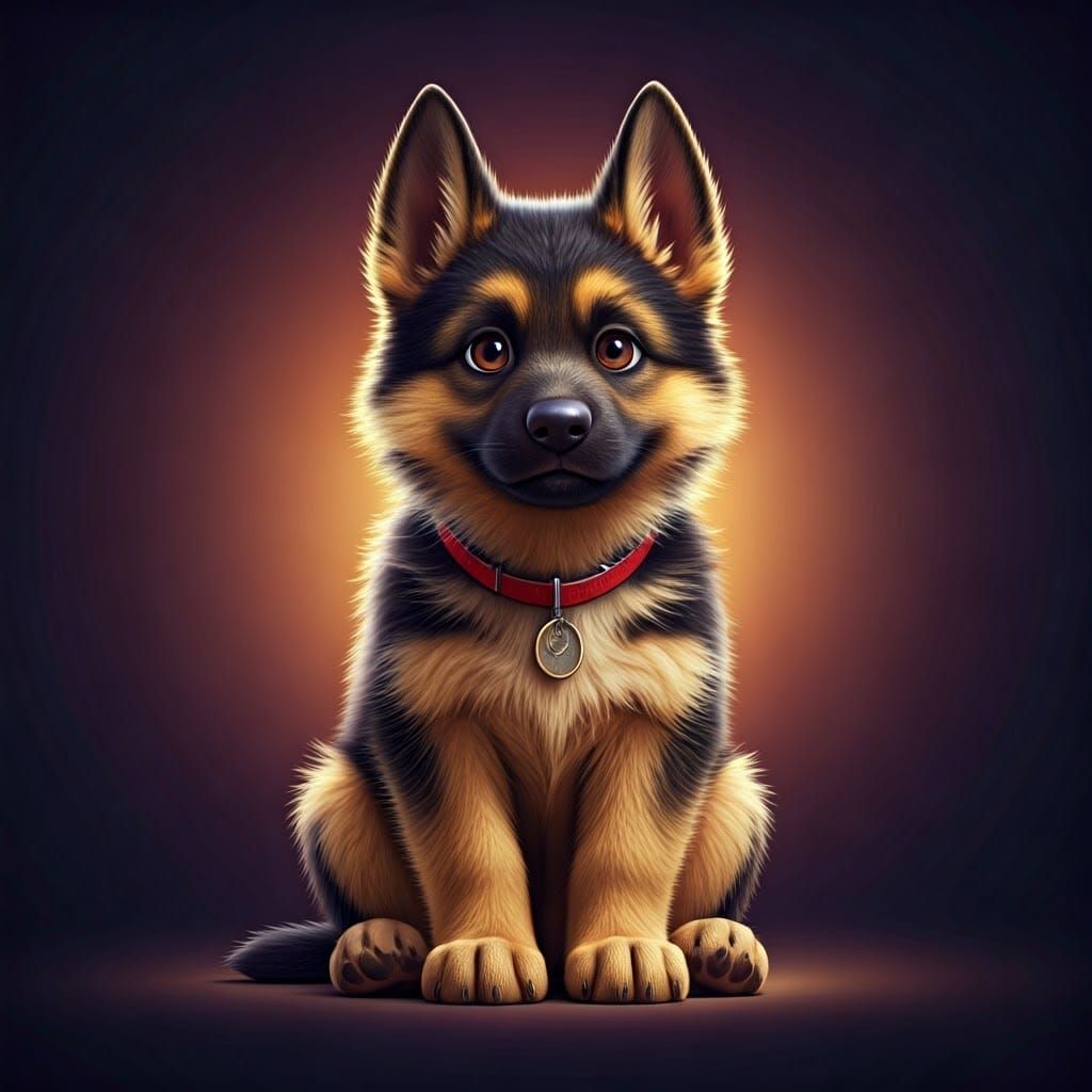 Adorable German Shepherd Puppy in Pixar Style