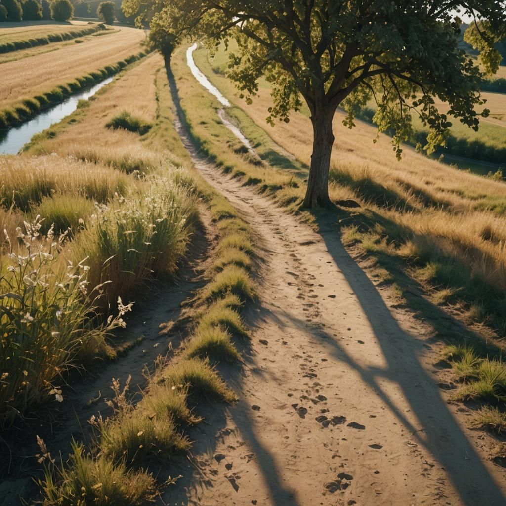 Serene Path to Fruit Tree at Golden Hour
