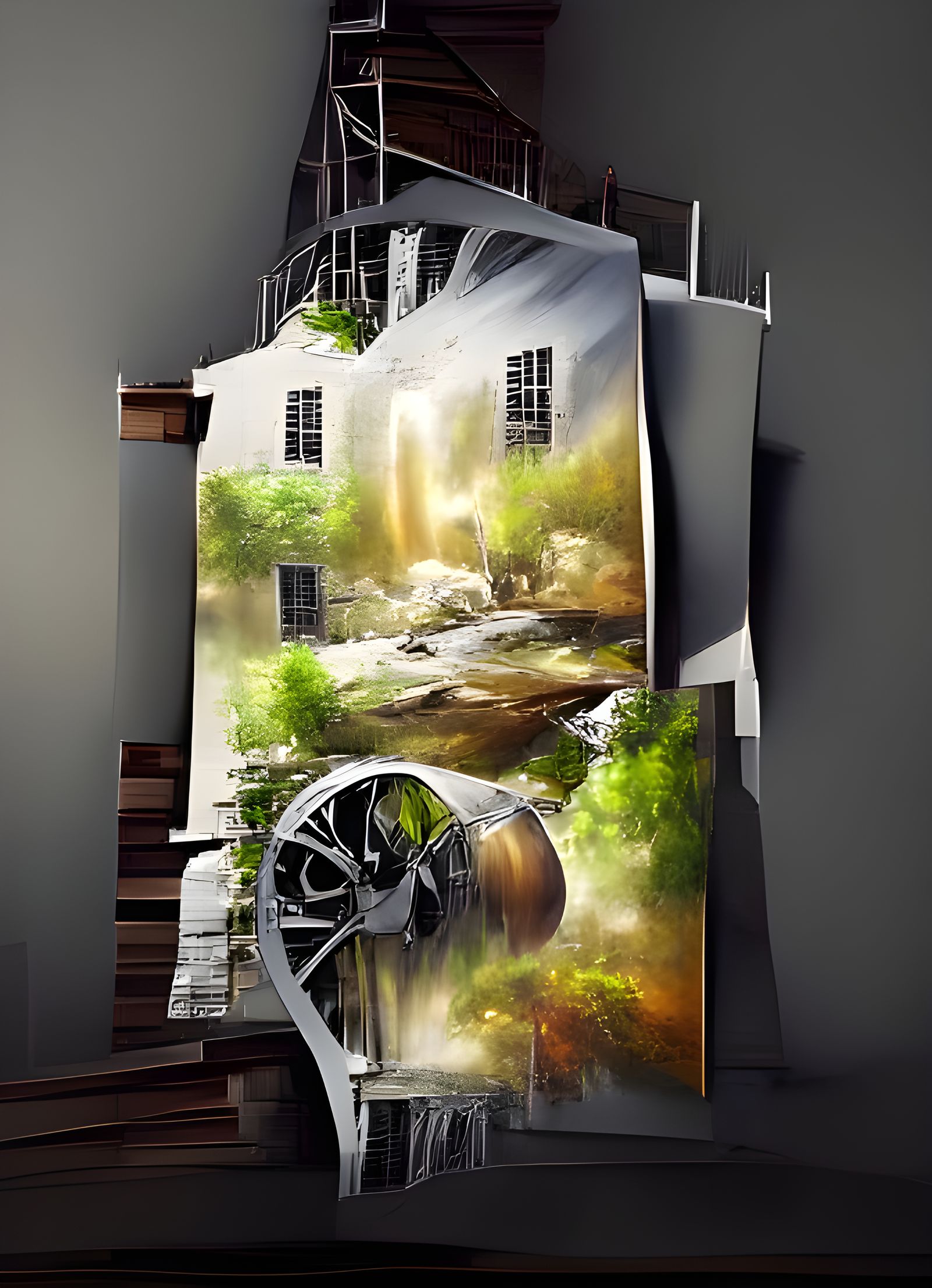 Futuristic Grist Mill in Science Fiction Garden