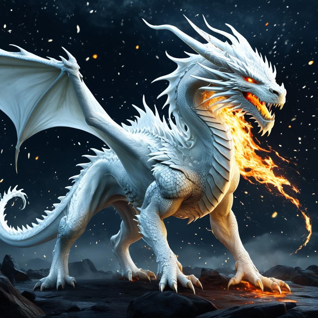 Fiery White Dragon in a Dramatic Digital Artwork