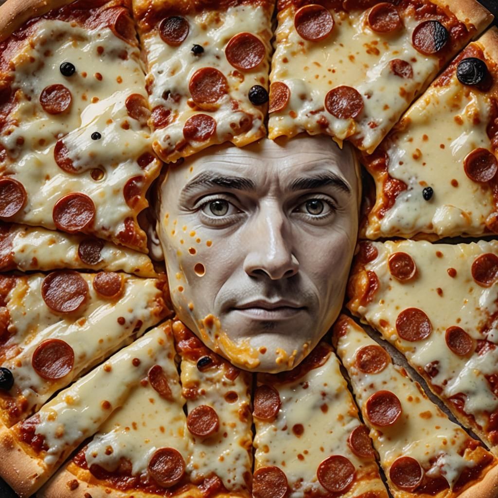 Surreal Pizza Portrait with Human Face