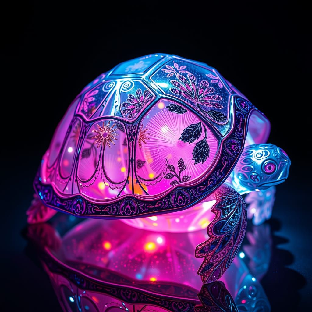 Bioluminescent Glass Turtle Sculpture: Ethereal Underwater E...