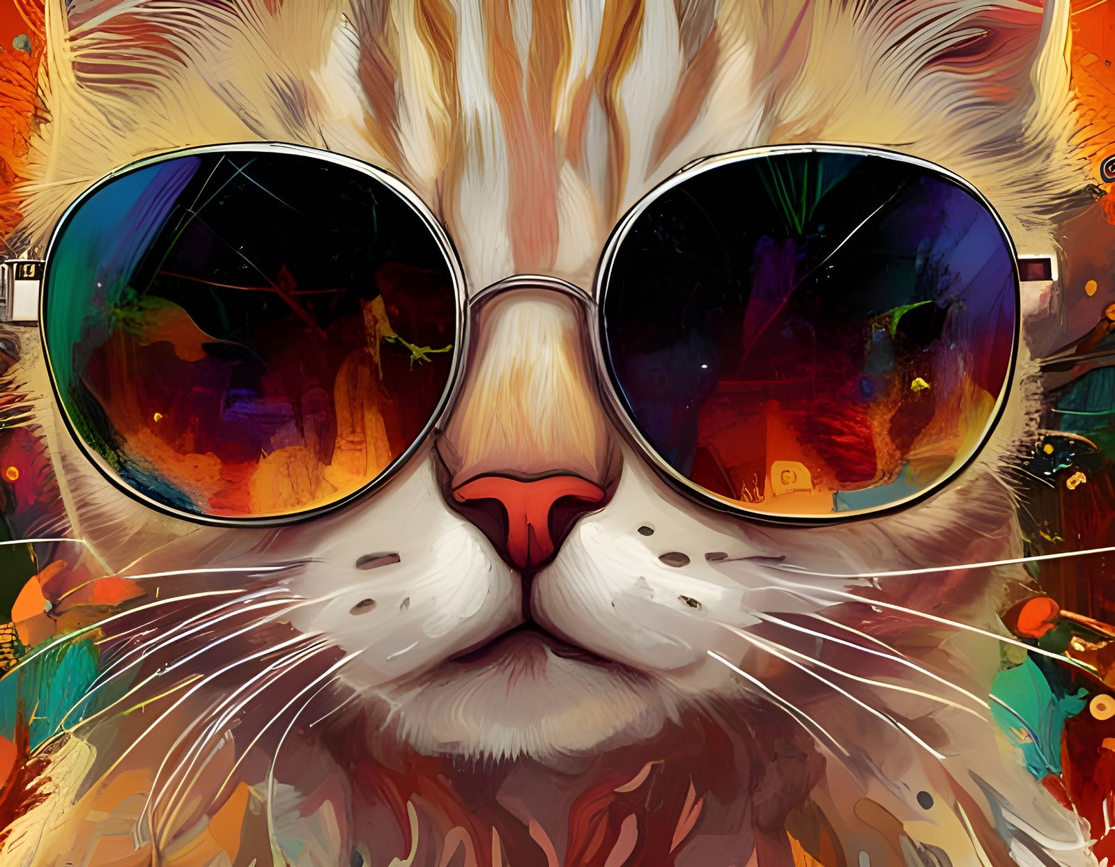 Cat with Ray-Bans in a Colorful Explosion