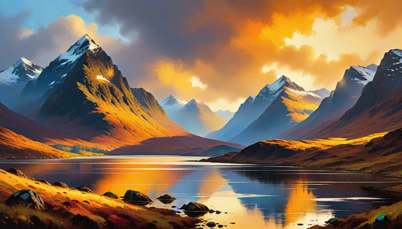 Scottish Highlands Mountain Range Impasto Painting