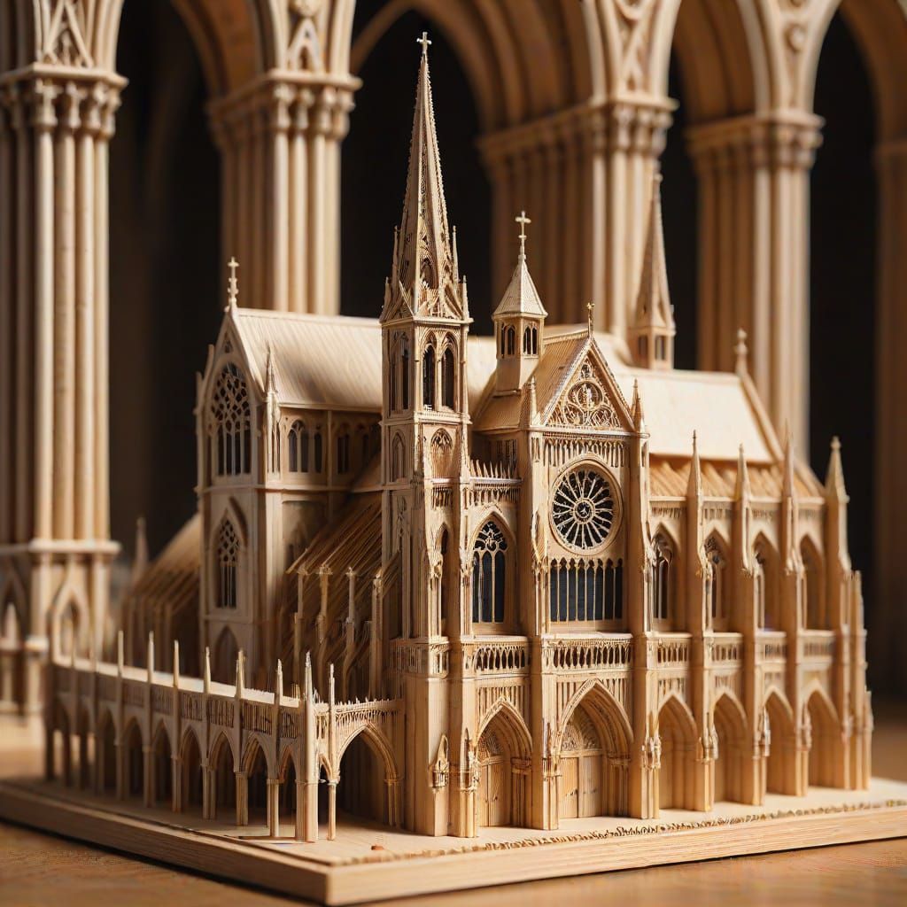 Miniature Notre Dame Cathedral Toothpick Sculpture