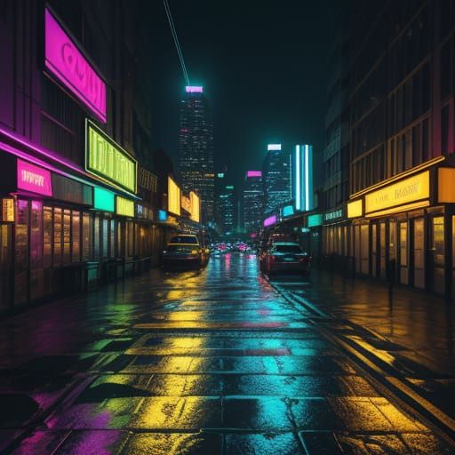 Vibrant Cityscape at Night in Glamour Photography Style