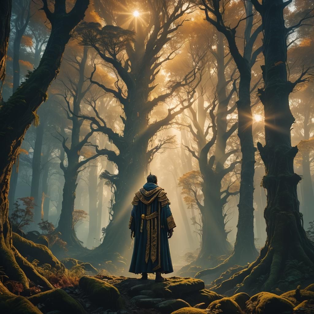 Mystical Figure in Glowing Forest Concept Art