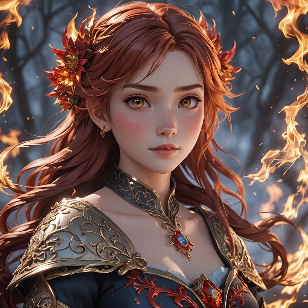 Fiery Elsa in 3D Anime Style