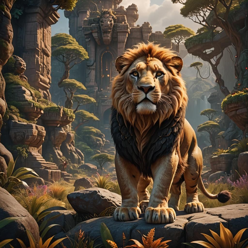 Detailed Matte Painting of Simba in Deep Color