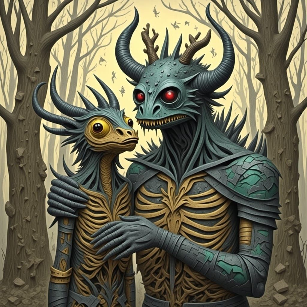 Hideous Monsters Hugging: A Wholesome Depiction