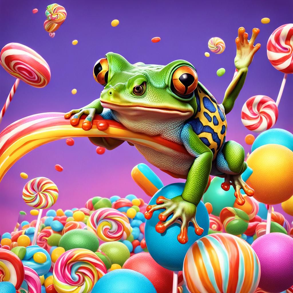 Flying Frog in Candy Art Style