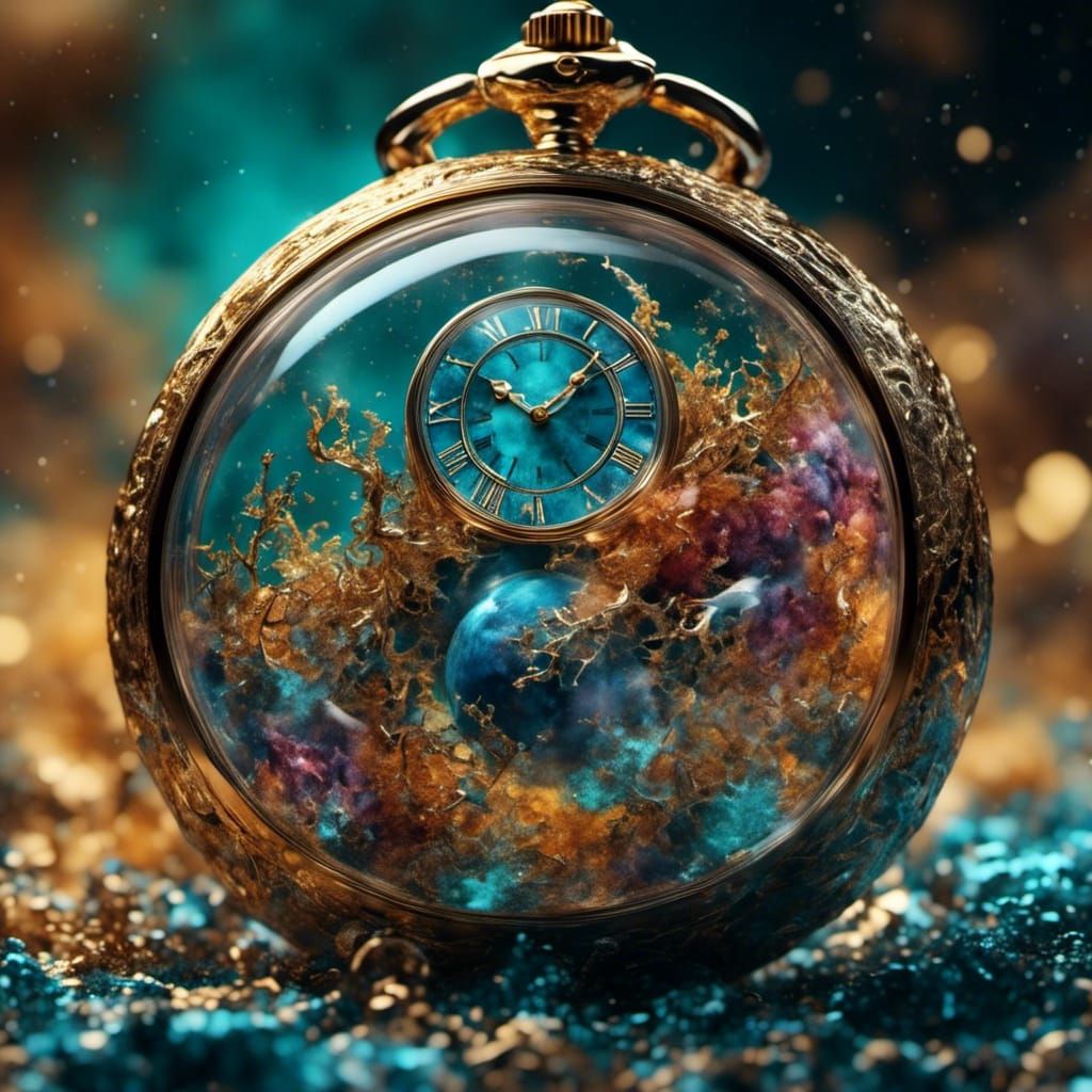 Earth as Pocket Watch: Hyperrealistic Splash Art