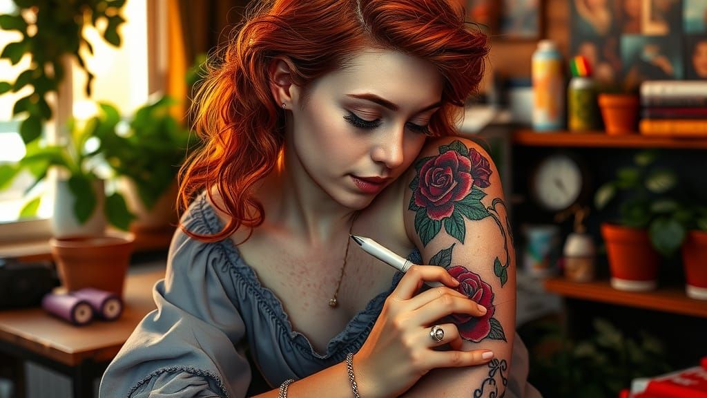 Bohemian Tattoo Artist in 1970s Studio, Digital Art