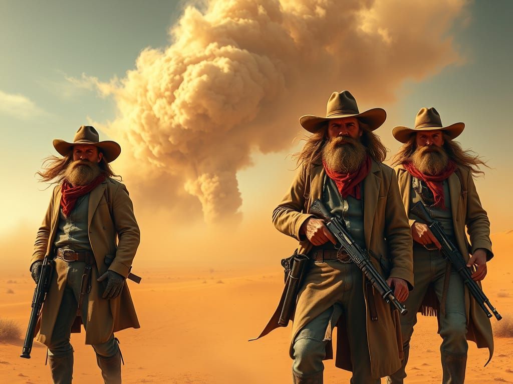 Weathered Cowboys Stand Tall in the Desert Storm